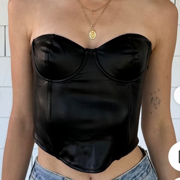 Zara Faux Leather Corset Crop Top Black - Picture 6 of 7